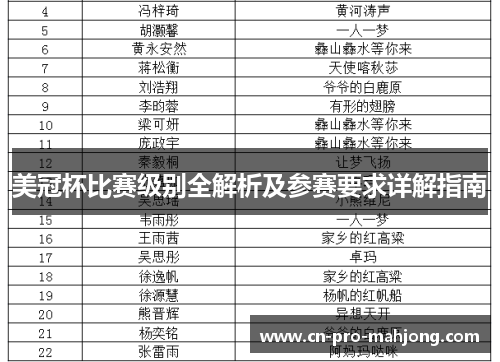 美冠杯比赛级别全解析及参赛要求详解指南