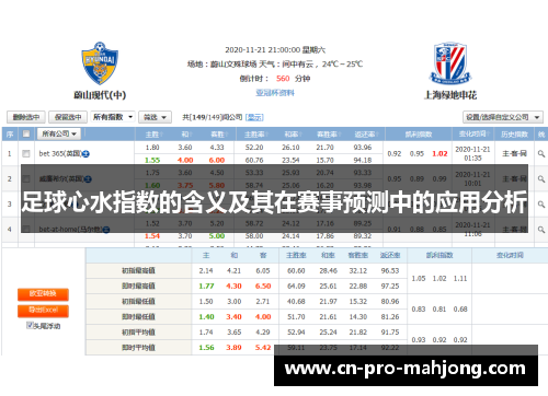 足球心水指数的含义及其在赛事预测中的应用分析